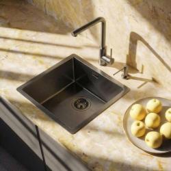 Combinatie set Spoelbak met keukenkraan en zeepdispenser geborsteld gun metal