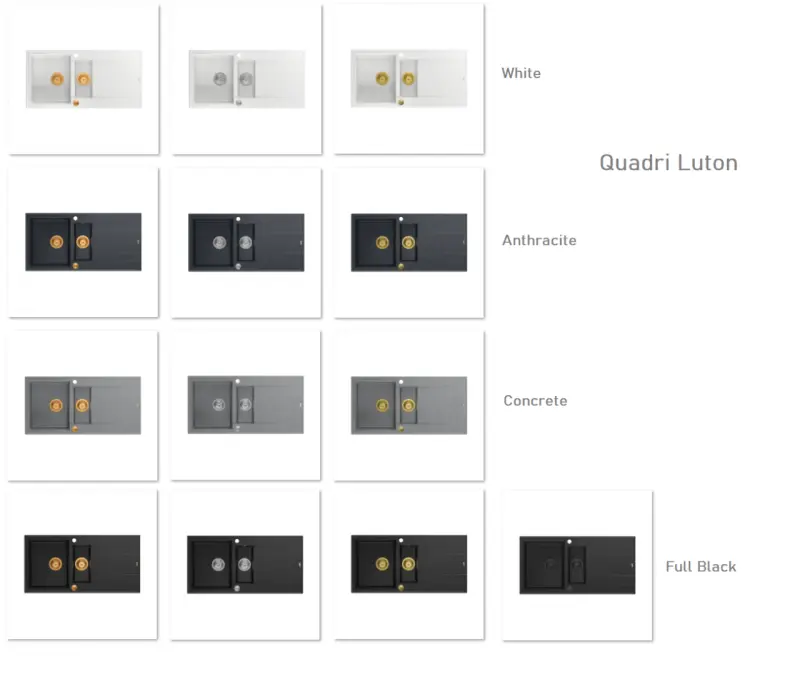 Quadri Luton zwarte granieten opbouw 1,5 spoelbak met afdruipvlak omkeerbaar 100x50cm met zwarte plug 1208957329