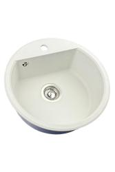 GraniteMy Bremen ronde granieten spoelbak 43 cm wit opbouw en onderbouw met kraangatbank met rvs plug 1208957356