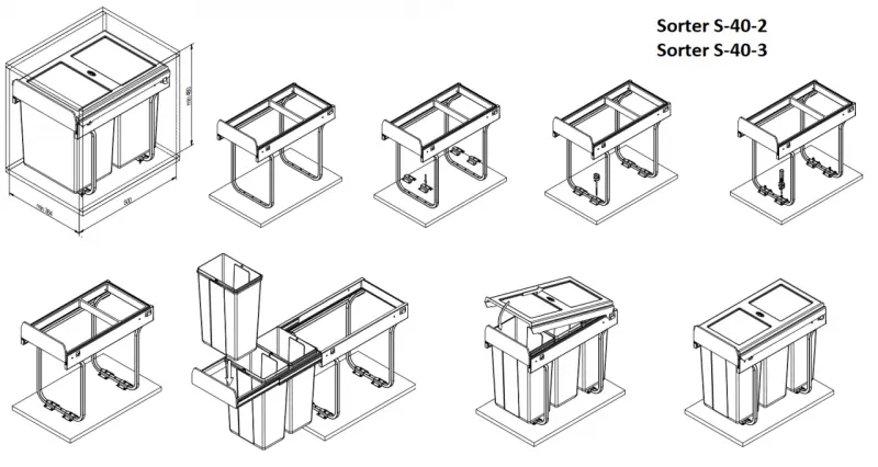 Garbi Sorter S-40-3 inbouw afvalsysteem met 3 afvalbakken 1 x 20 en 2 x 10 liter 1208957365