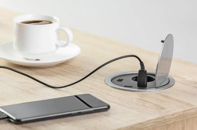 Indux Cover inbouw randaarde zilveren keuken stopcontact in werkblad met 2 usb aansluitingen 1208957397