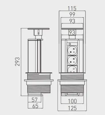 Indux Up & Down verzinkbare randaarde zwarte keuken stopcontact in werkblad met 3 stopcontacten 1208957403