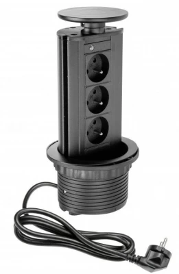 Indux Up & Down verzinkbare penaarde zwarte keuken stopcontact in werkblad met 3 stopcontacten 1208957404