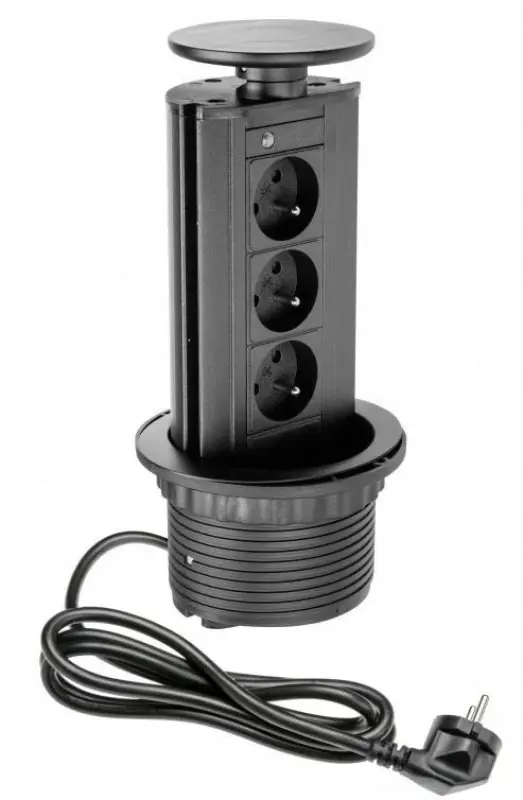 Indux Up & Down verzinkbare penaarde zwarte keuken stopcontact in werkblad met 3 stopcontacten 1208957404