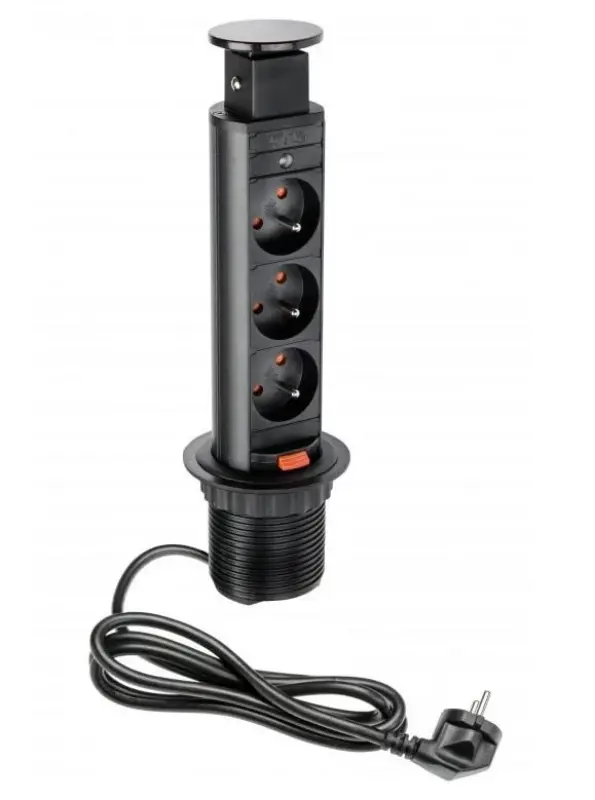 Indux Up & Down small verzinkbare penaarde zwarte keuken stopcontact in werkblad met 3 stopcontacten 1208957417