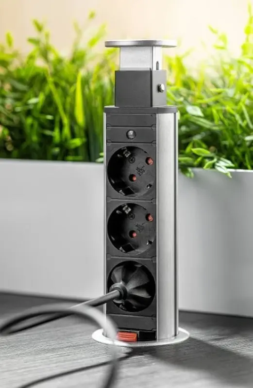 Indux Up & Down small verzinkbare penaarde zwarte keuken stopcontact in werkblad met 3 stopcontacten 1208957417