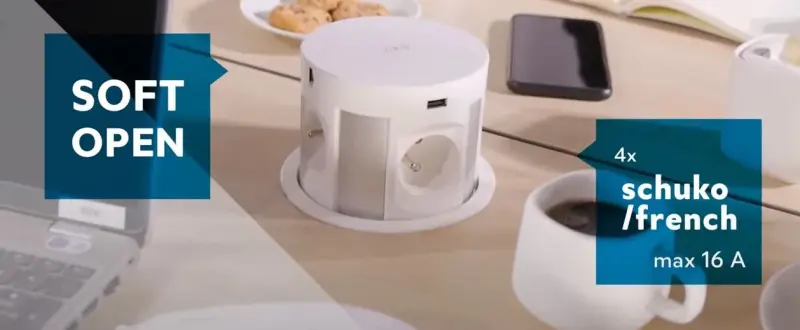 Indux Push verzinkbare penaarde keuken stopcontact zwart in werkblad met 4 stopcontacten, 2 x USB, 2 x RJ45 en draadloos opladen 1208957421