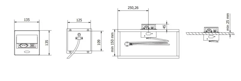 Indux Flip Small keuken stopcontact penaarde in het werkblad of bovenkast mat zwart met 2 USB opladers 1208957425