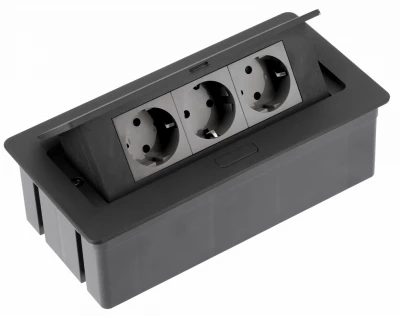 Indux Flip Medium keuken stopcontact randaarde in het werkblad of bovenkast mat zwart met 3 stopcontacten 1208957433