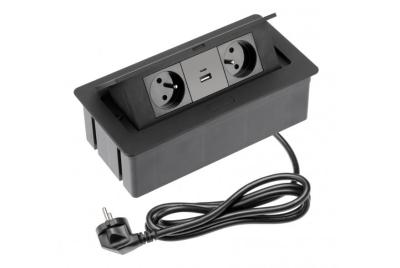 Indux Flip Medium keuken stopcontact penaarde in het werkblad of bovenkast mat zwart met 2 stopcontacten en 2 USB opladers 1208957438