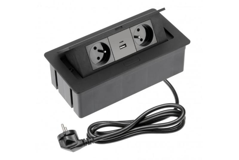 Indux Flip Medium keuken stopcontact penaarde in het werkblad of bovenkast mat zwart met 2 stopcontacten en 2 USB opladers 1208957438