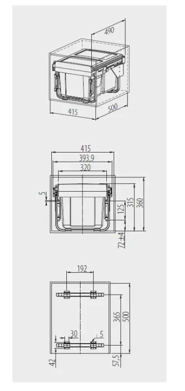 Garbi Sorter S-45-2-15 keuken afvalemmer inbouw met 2 x 15 liter afvalbakken extra laag 1208957444