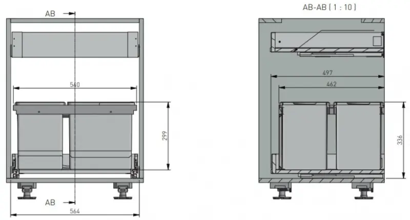 Garbi Basket B-60-4-H sorteer afvalsysteem voor lade 60cm  incl. houder en 4 afvalbakken 1208957472