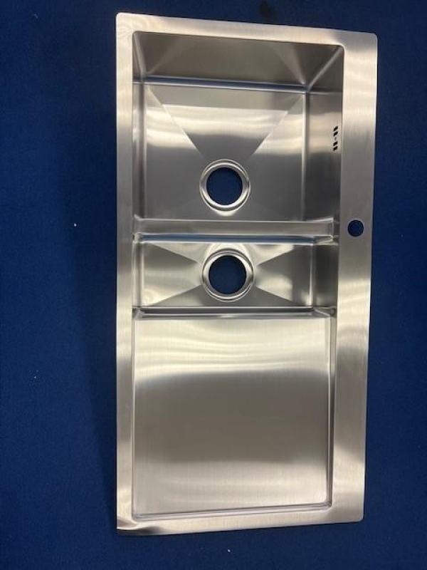 OUTLET Hoeken gebogen Ausmann Oder Blue 1,5 rvs spoelbak 100x51cm vlakbouw en opbouw met afdruipgedeelte 1208957486