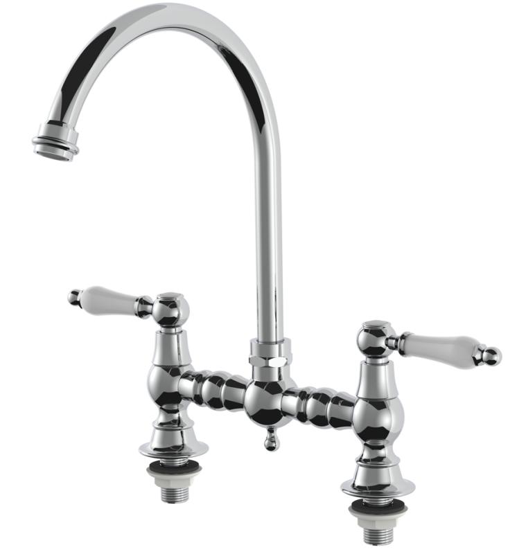 AquaTrimo Country 2 gats  klassieke keuken nostalgische brug keukenkraan met ronde uitloop chroom 21CT7655CM