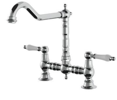 AquaTrimo Country 2 gats  klassieke keuken nostalgische brug keukenkraan met haakse uitloop chroom 21CT7657CM