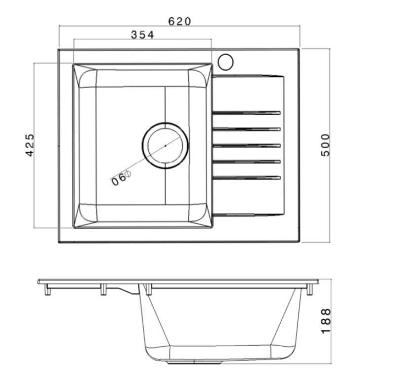 Ausmann Fibre Mini spoelbak zwart omkeerbaar met afdruip opbouw 62x50cm 1208957667