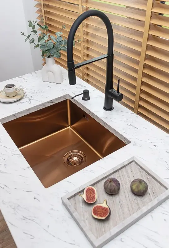 Aquadesign Sinks copper RVS spoelbak koper kleur PVD 50x40 onderbouw vlakbouw en opbouw 1208957700