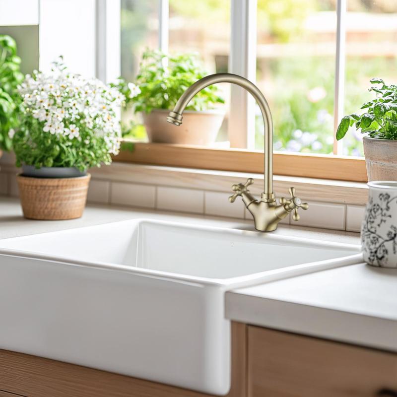 AquaTrimo Windsor klassieke keuken nostalgische keukenkraan met ronde uitloop brons 21WS7652BN