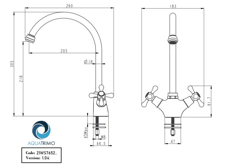 AquaTrimo Windsor klassieke keuken nostalgische keukenkraan met ronde uitloop rvs 21WS7652NM