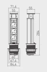 Indux Up & Down small verzinkbare penaarde zilver keuken stopcontact in werkblad met 3 stopcontacten 1208957841