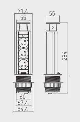 Indux Up & Down small verzinkbare penaarde zilver keuken stopcontact in werkblad met 3 stopcontacten 1208957841