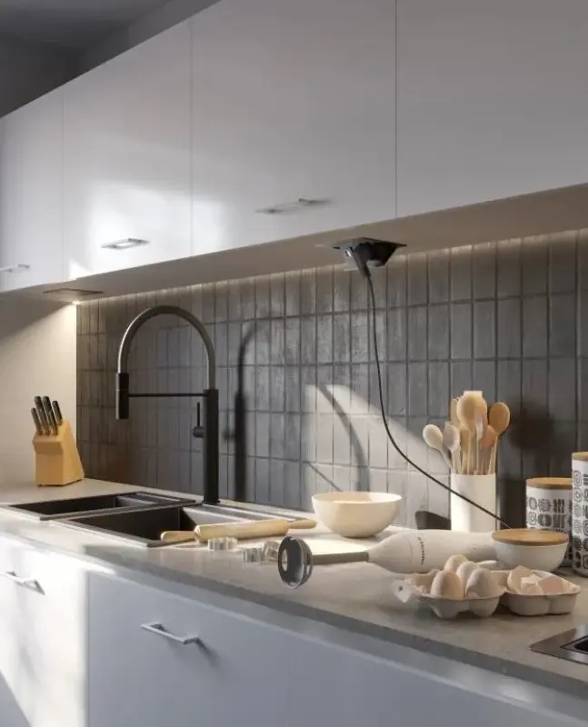 Indux Flip Medium keuken stopcontact penaarde in het werkblad of bovenkast wit met 2 stopcontacten en 2 USB opladers 1208957849