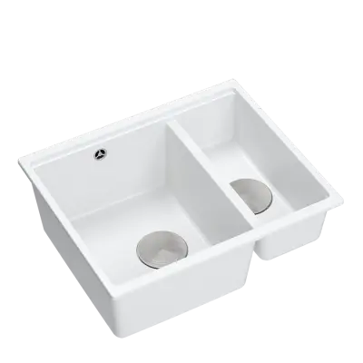 Quadri Newport II wit 1,5 spoelbak graniet opbouw en onderbouw spoelbak 555x460mm met rvs plug 1208957860