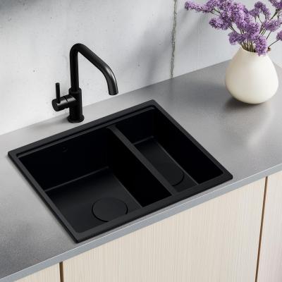Quadri Newport II zwart 1,5 spoelbak graniet opbouw en onderbouw spoelbak 555x460mm met zwart plug 1208957861