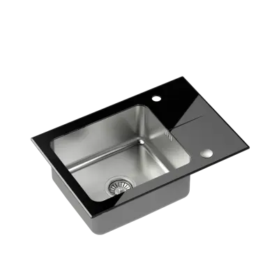 Quadri Glazz opbouw rvs spoelbak met zwarte glazen afdruipgedeelte 64x44 omkeerbaar 1208957864