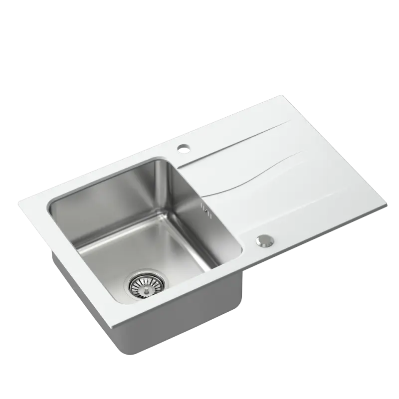 Quadri Fusion opbouw rvs spoelbak met wit graniet afdruipgedeelte 78x48 omkeerbaar 1208957868