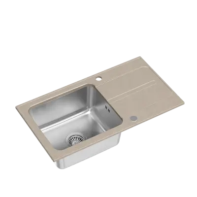 Quadri Fusion opbouw rvs spoelbak met beige graniet afdruipgedeelte 78x43 omkeerbaar 1208957881