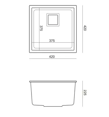 Quadri Quadrangle zwart graniet onderbouw spoelbak 42x42cm met rvs plug 1208957887