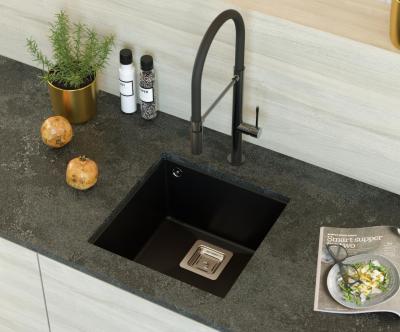 Quadri Quadrangle zwart graniet onderbouw spoelbak 42x42cm met rvs plug 1208957887