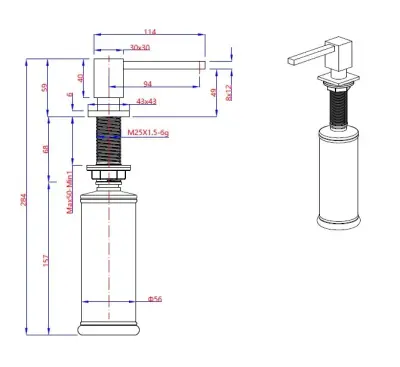 Quadri Tenby vierkante Inbouw Zeepdispenser PVD gun metal van boven navulbaar 1208957892