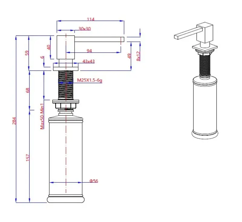 Quadri Tenby vierkante Inbouw Zeepdispenser PVD gun metal van boven navulbaar 1208957892