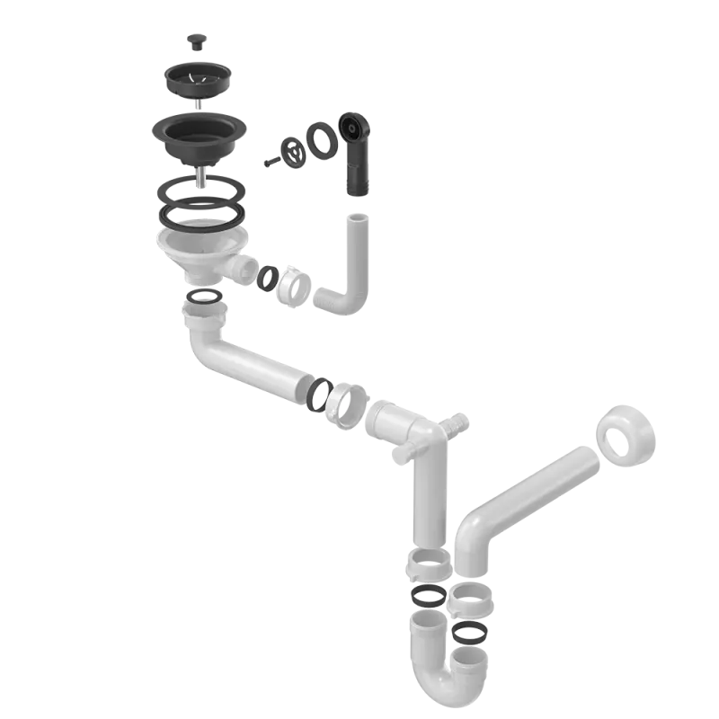 Quadri dubbele zwarte afvoerset met overloop voor spoelbak 1208957902