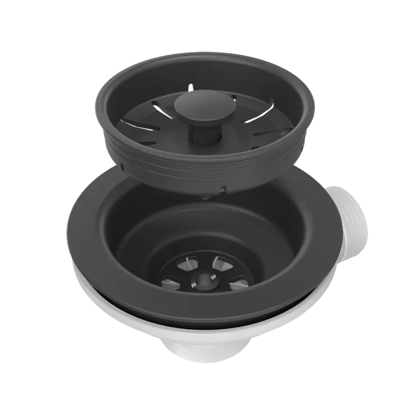 Quadri dubbele zwarte afvoerset met overloop voor spoelbak 1208957902