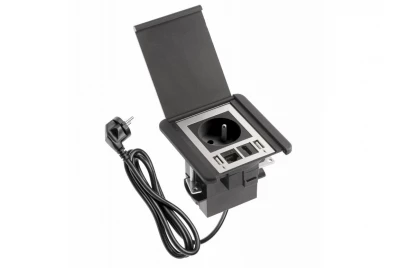 Indux Flip inbouw penaarde Stopcontact mat zwart met 2xUSB A,  1xRJ45 en HDMI aansluiting zwart 1208957915