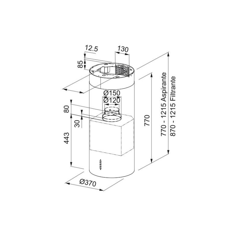 Franke Mythos Tube vrijhangende mat zwart afzuigkap plafondbevestiging 37cm doorsnee 335.0588.180