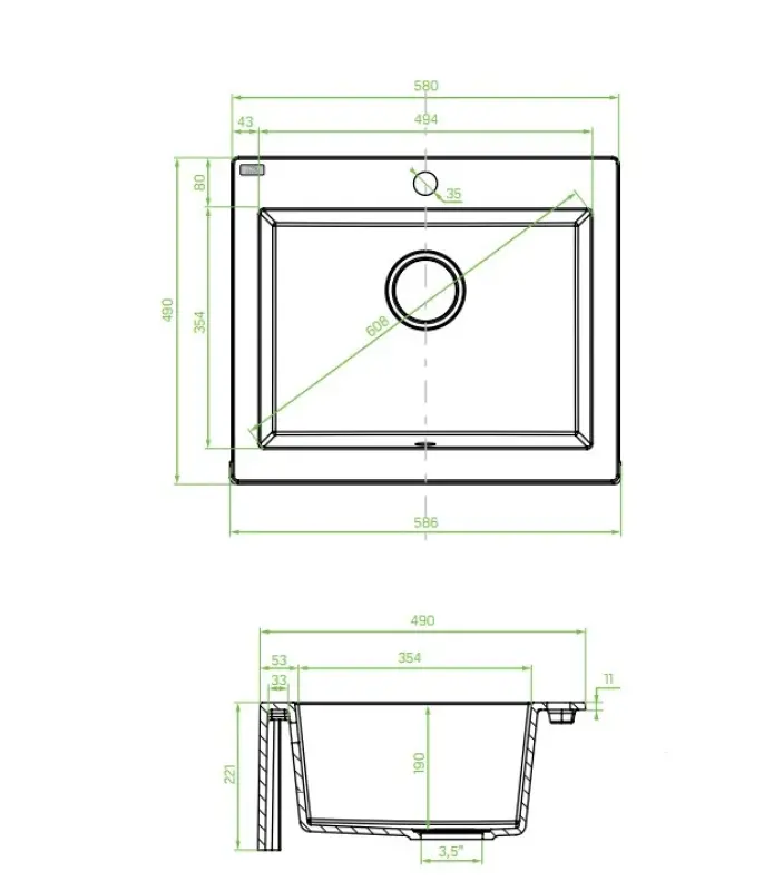 Aquadesign Farmhouse tussen of opbouw granieten spoelbak beige zand 58x49cm 1208958164