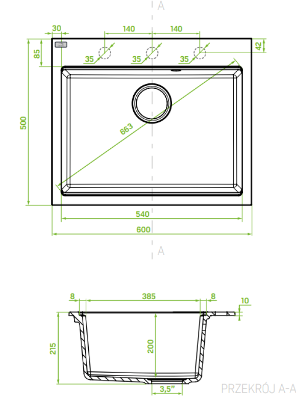 Aquadesign Natura granieten opbouw spoelbak beige zand 60x50cm 1208958168