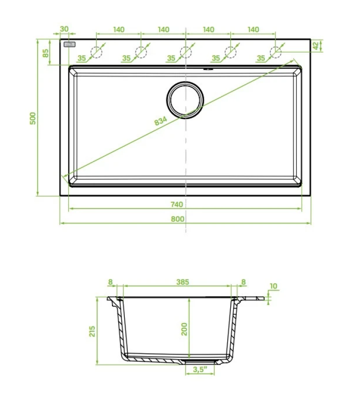 Aquadesign Natura granieten opbouw spoelbak beige zand 80x50cm 1208958180
