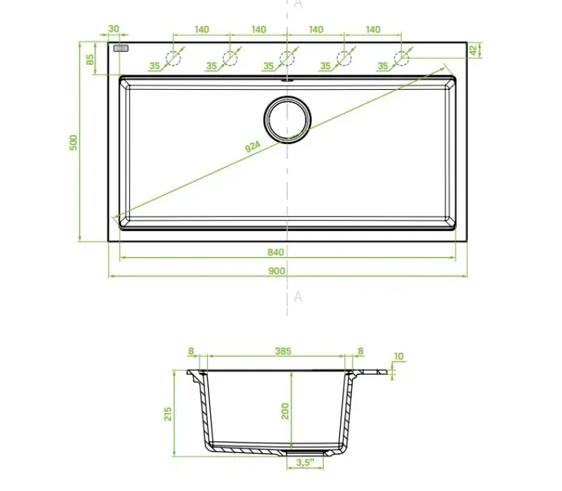 Aquadesign Natura grote granieten opbouw spoelbak beige zand 90x50cm 1208958201