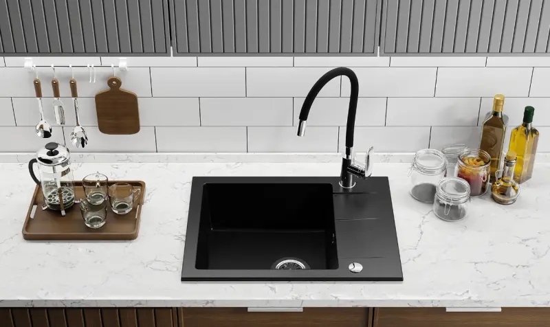 Aquadesign eenhendel keukenmengkraan zwart met flexibele uitloop 1208958220