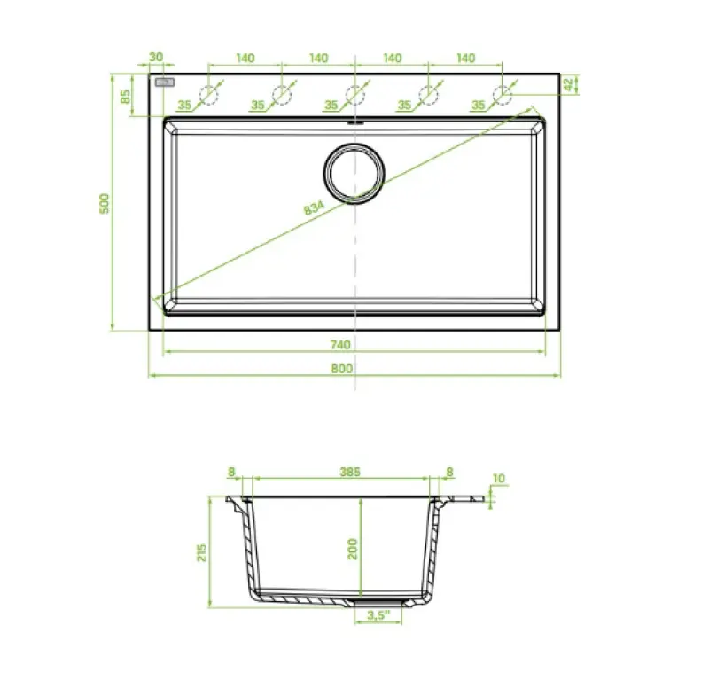 Aquadesign Natura granieten opbouw spoelbak wit 80x50cm 1208958277