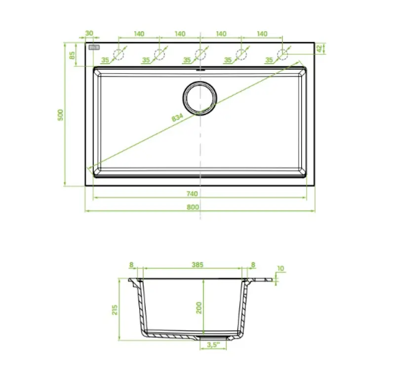 Aquadesign Natura granieten opbouw spoelbak zwart 80x50cm 1208958278