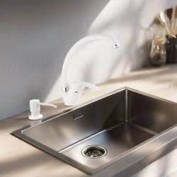 Quadri witte keukenkraan set met inbouwzeepdispenser en verstelbaar inzetbakje wit 1208966928