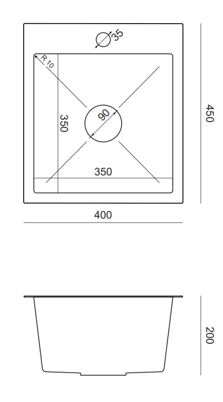 Quadri Dixton 40 RVS spoelbak 400x450 mm met kraangat opbouw 1208967079