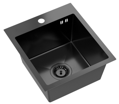 Quadri Dixton 40 set met zwarte rvs spoelbak met nano pvd 400x450 mm met kraangat opbouw en Quadri Conventry keukenkraan